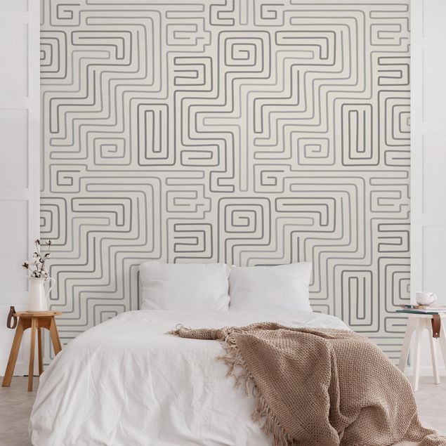 Wanddeko Flur Labyrinth Muster in Grau