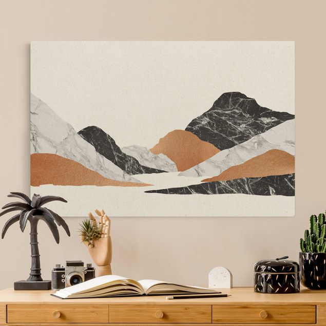 Wanddeko Schlafzimmer Landschaft in Marmor und Kupfer II