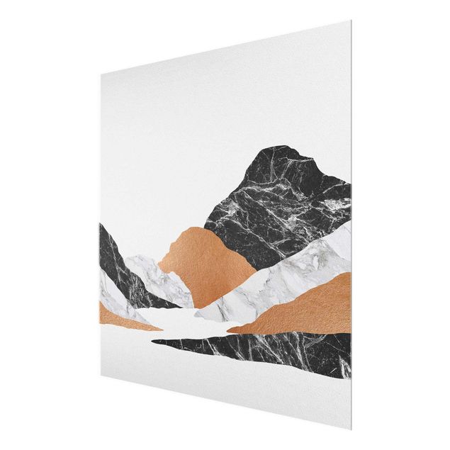 Glasbild Berg Landschaft in Marmor und Kupfer II