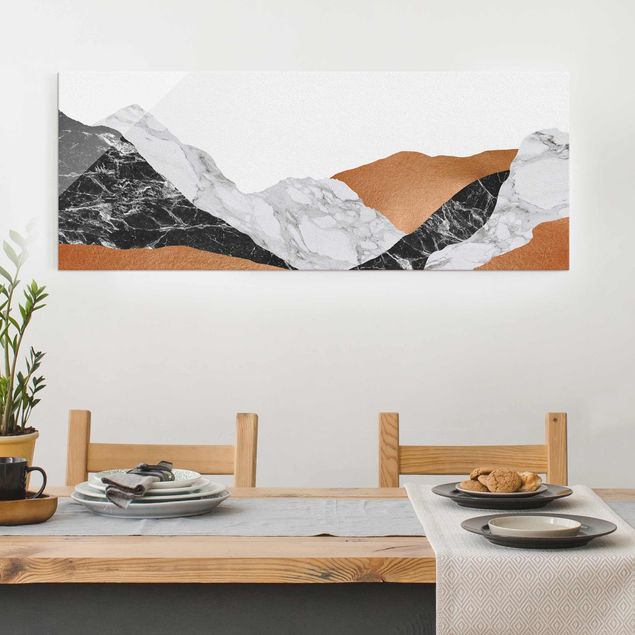 Wanddeko Schlafzimmer Landschaft in Marmor und Kupfer
