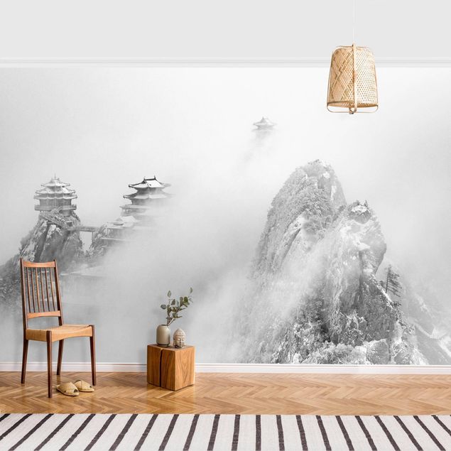 Wanddeko Schlafzimmer Laojun Berge in China Schwarz-Weiß