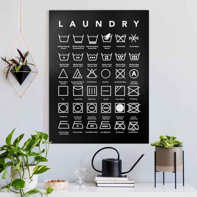 Wanddeko Wohnzimmer Laundry Symbole Schwarz-Weiß