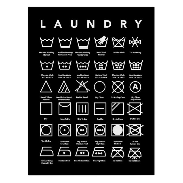 Wanddeko Büro Laundry Symbole Schwarz-Weiß