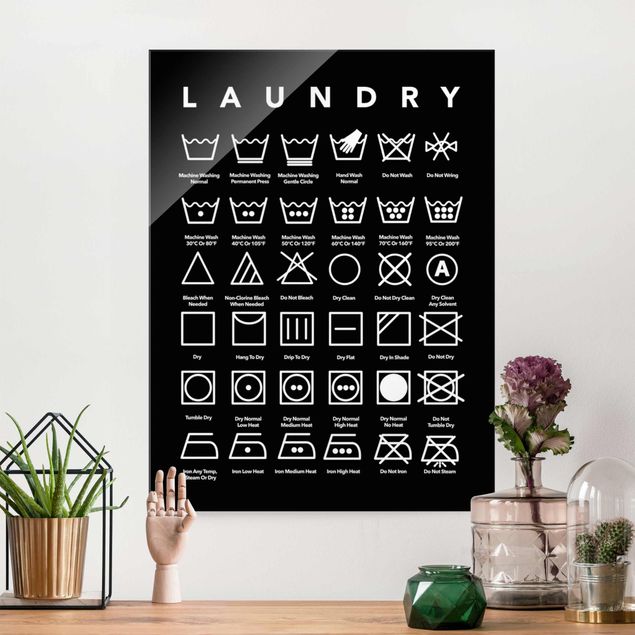 Wanddeko Schlafzimmer Laundry Symbole Schwarz-Weiß