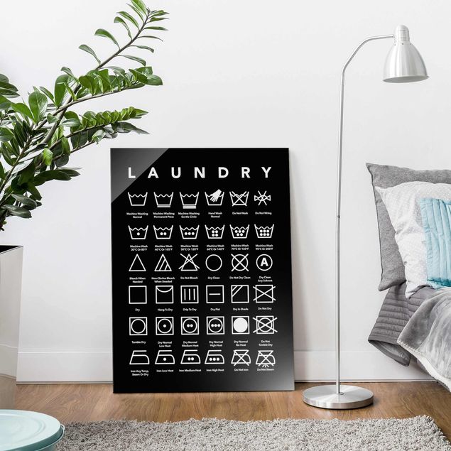 Wanddeko Flur Laundry Symbole Schwarz-Weiß