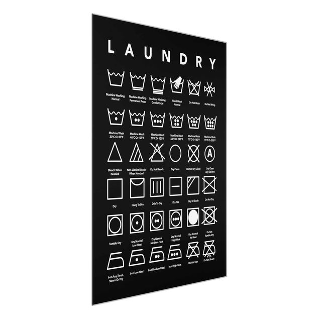 Wanddeko Büro Laundry Symbole Schwarz-Weiß