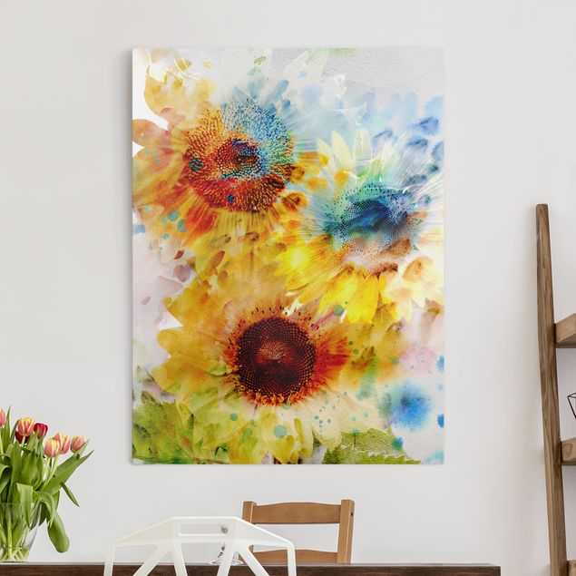 Wanddeko Küche Aquarell Blumen Sonnenblumen