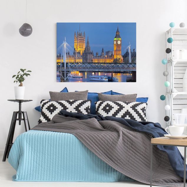 Wanddeko Schlafzimmer Big Ben und Westminster Palace in London bei Nacht