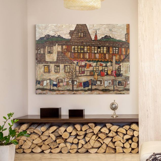 Wanddeko Wohnzimmer Egon Schiele - Häuser mit trocknender Wäsche