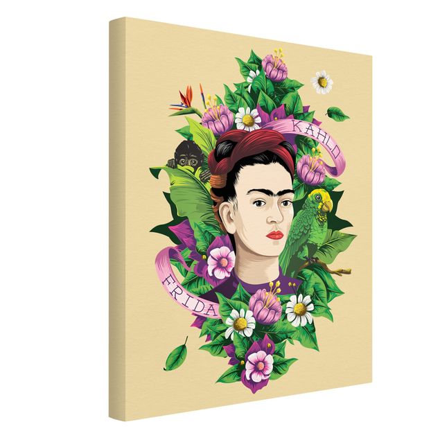 Wanddeko Esszimmer Frida Kahlo - Frida, Äffchen und Papagei