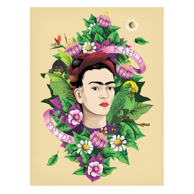 Wanddeko Büro Frida Kahlo - Frida, Äffchen und Papagei