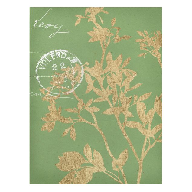 Wanddeko grün Goldene Blätter auf Lind II