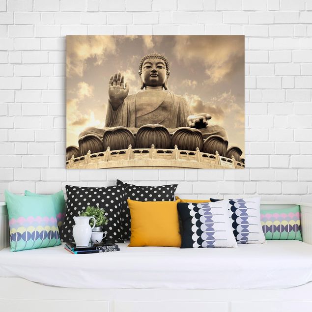 Wanddeko Wohnzimmer Großer Buddha Sepia