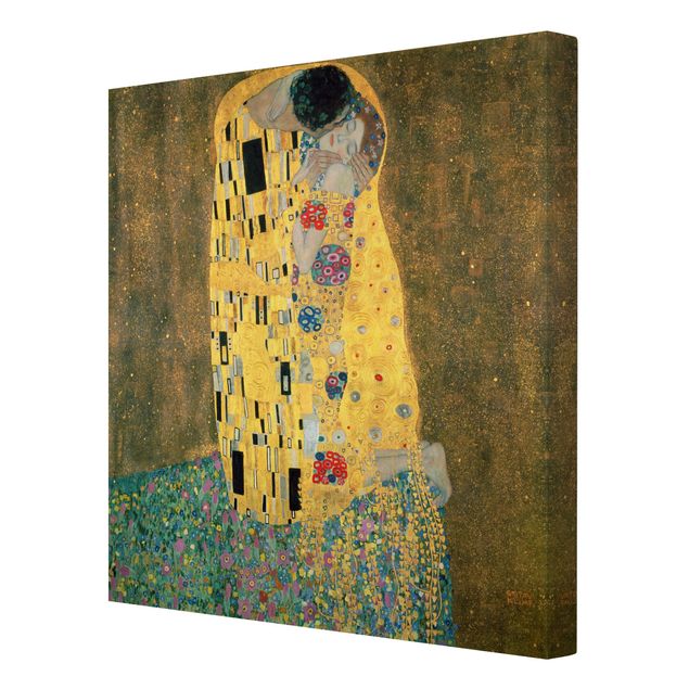 Leinwandbild Gustav Klimt - Kunstdruck Der Kuss - Quadrat 1:1 -Jugendstil