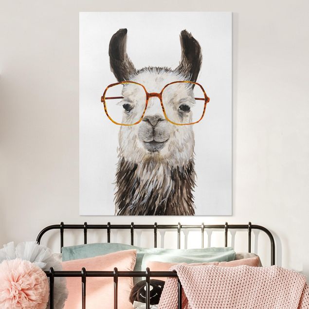 Wanddeko Wohnzimmer Hippes Lama mit Brille IV