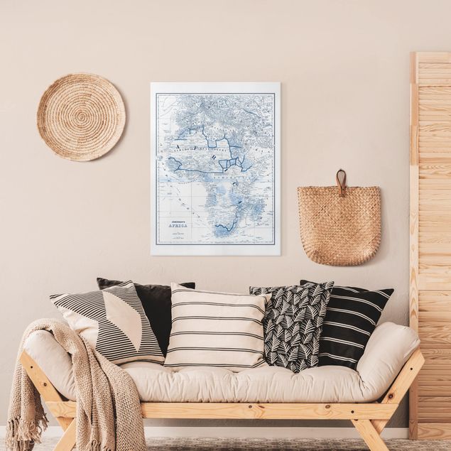 Wanddeko Schlafzimmer Karte in Blautönen - Afrika