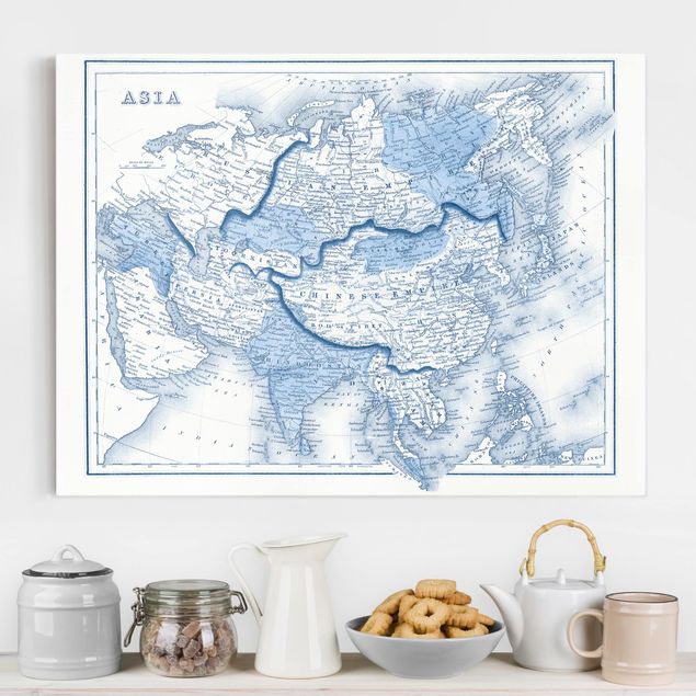 Wanddeko Wohnzimmer Karte in Blautönen - Asien