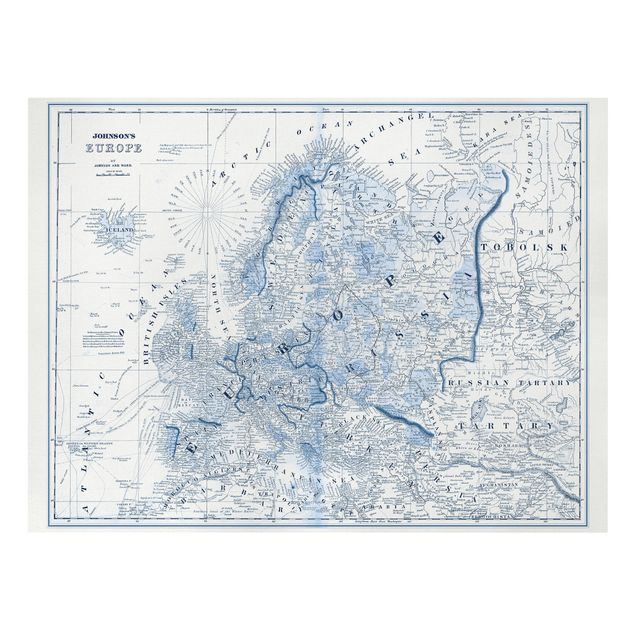 Wanddeko Esszimmer Karte in Blautönen - Europa