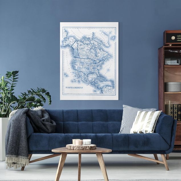 Wanddeko Schlafzimmer Karte in Blautönen - Nordamerika