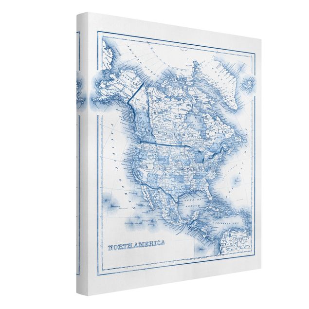 Wanddeko Flur Karte in Blautönen - Nordamerika