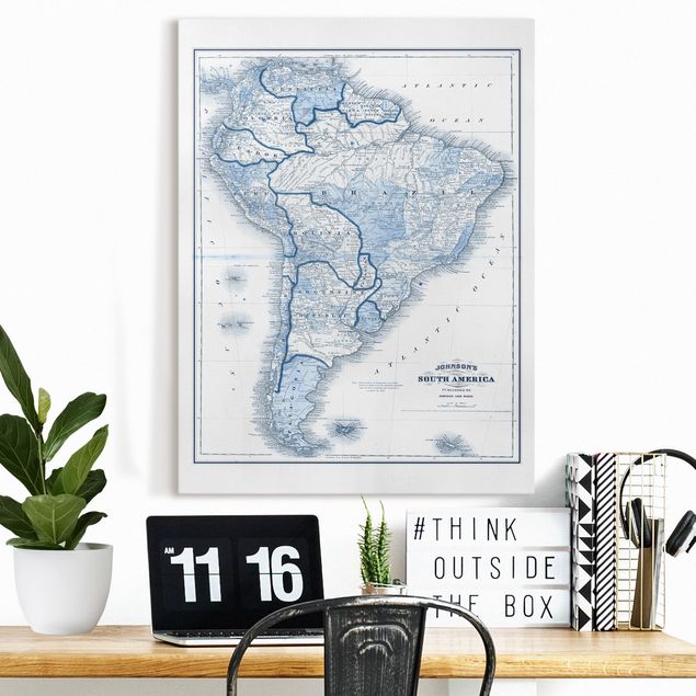 Wanddeko Wohnzimmer Karte in Blautönen - Südamerika