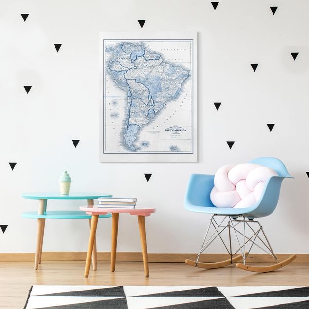 Wanddeko Schlafzimmer Karte in Blautönen - Südamerika