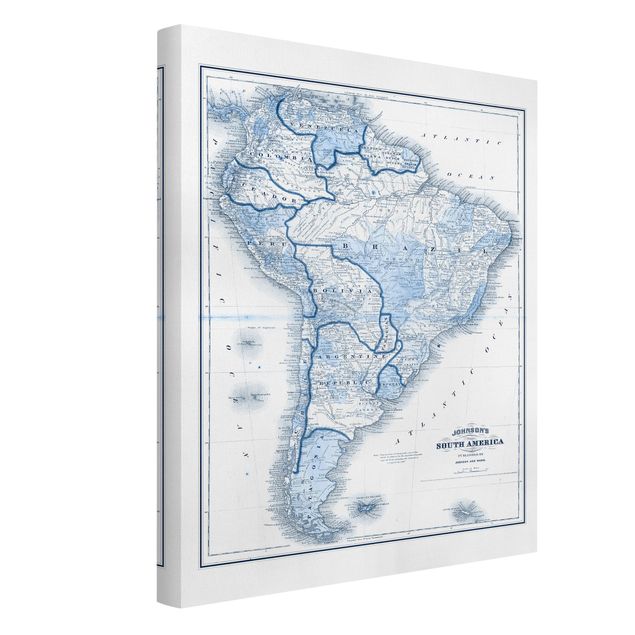 Wanddeko Flur Karte in Blautönen - Südamerika