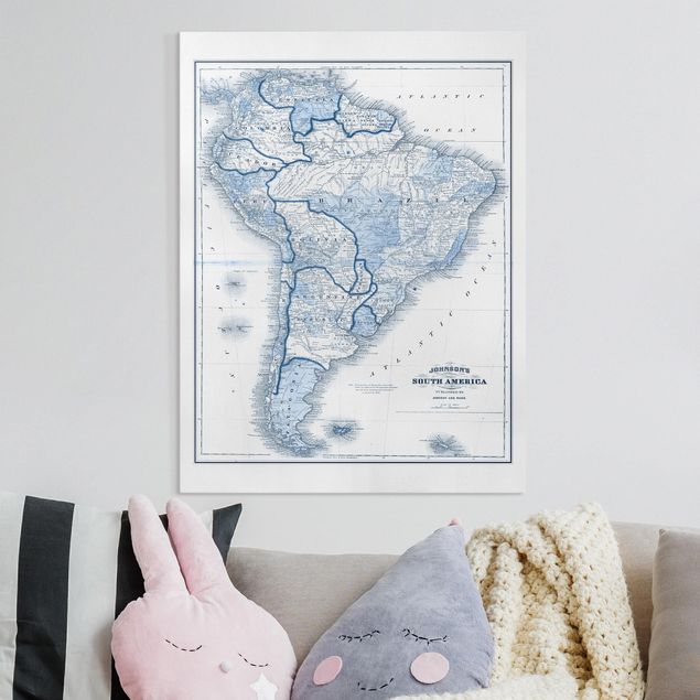 Wanddeko blau Karte in Blautönen - Südamerika