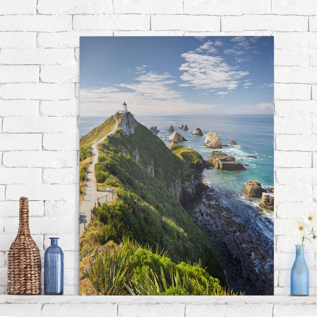 Wanddeko blau Nugget Point Leuchtturm und Meer Neuseeland