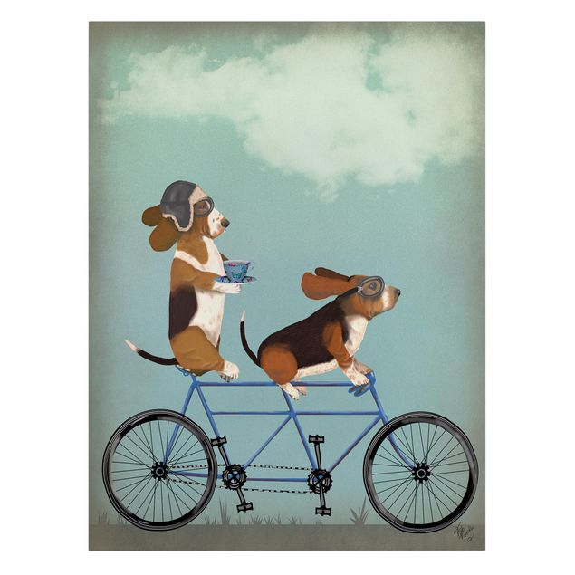 Leinwandbild Hund Radtour - Bassets Tandem