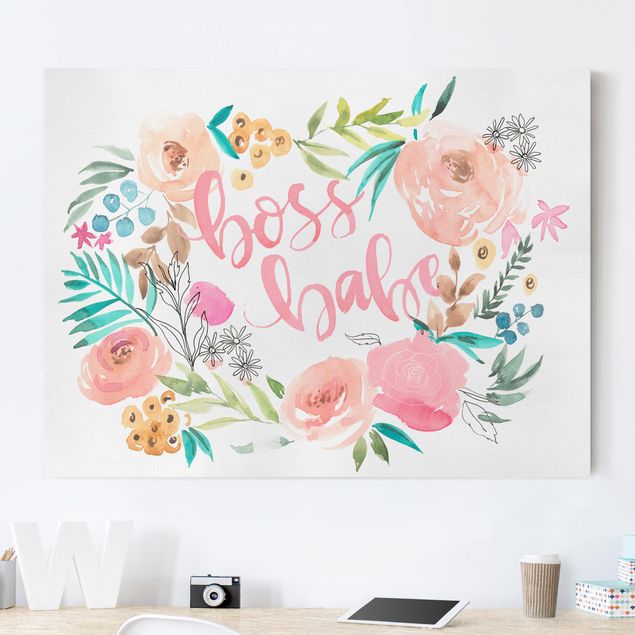 Wanddeko Büro Rosa Blüten - Boss Babe