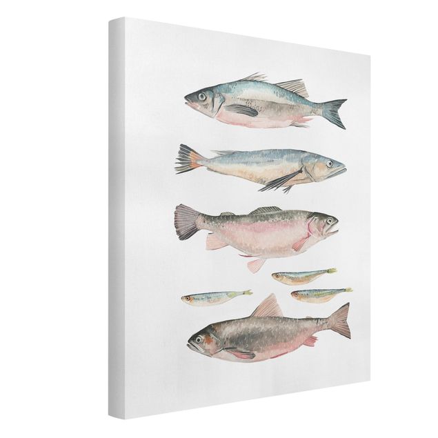 Wanddeko Esszimmer Sieben Fische in Aquarell I