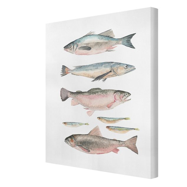 Wanddeko pastell Sieben Fische in Aquarell I