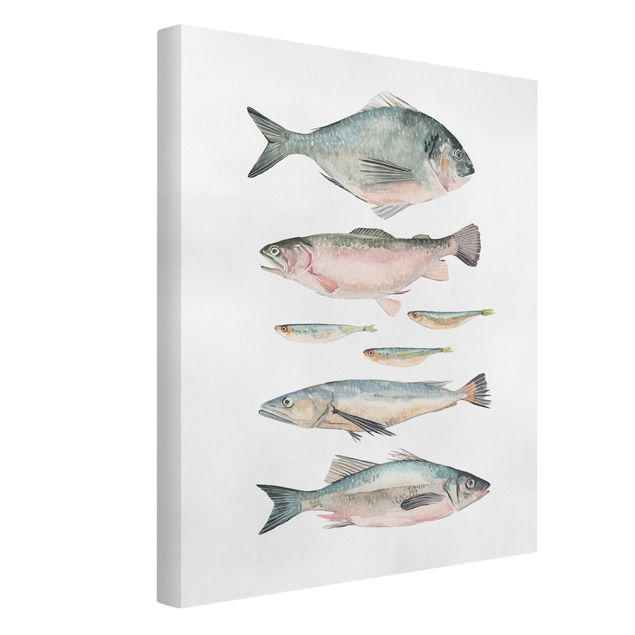 Wanddeko Esszimmer Sieben Fische in Aquarell II