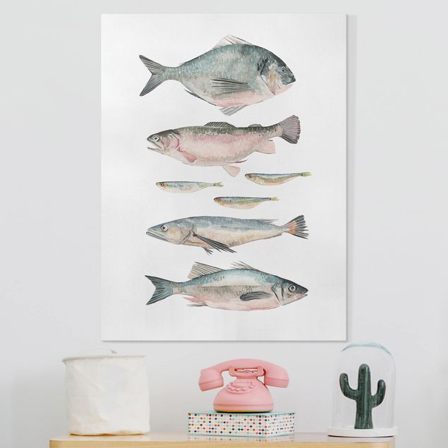 Küchen Deko Sieben Fische in Aquarell II