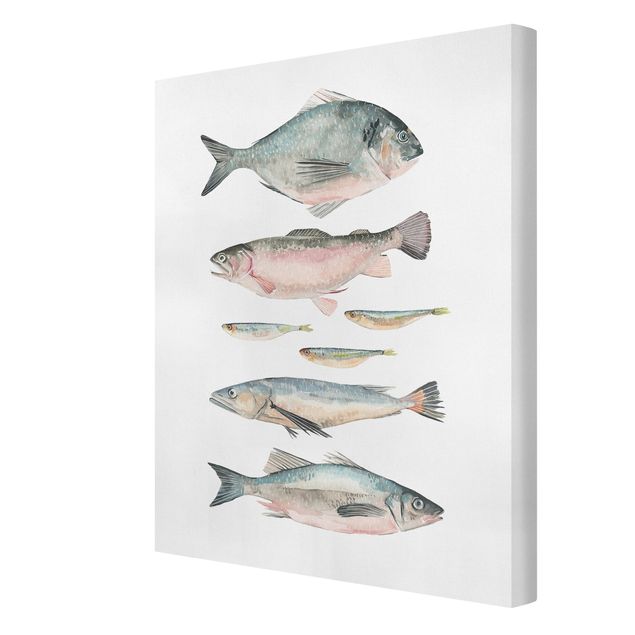 Wanddeko pastell Sieben Fische in Aquarell II