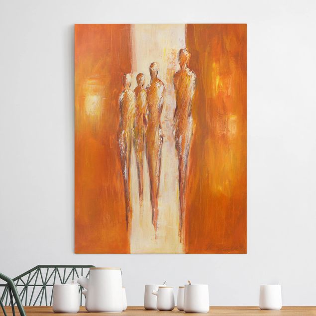 Wanddeko Wohnzimmer Petra Schüßler - Vier Figuren in Orange 02