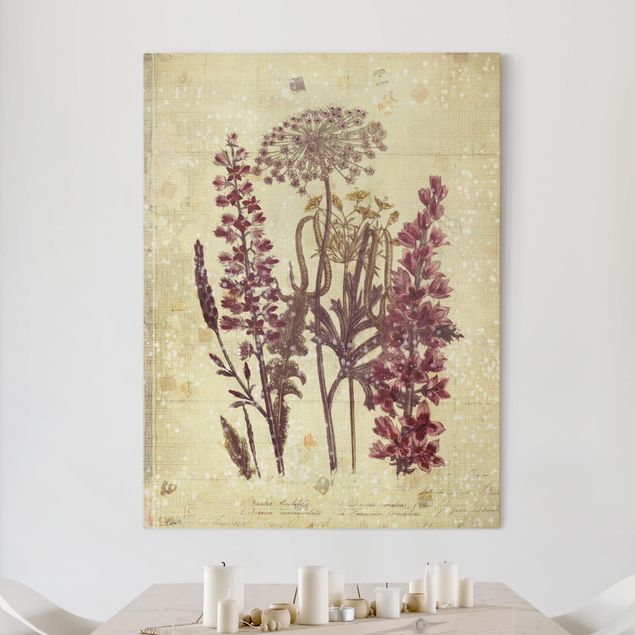 Wanddeko Botanik Vintage Leinenoptik Blumen