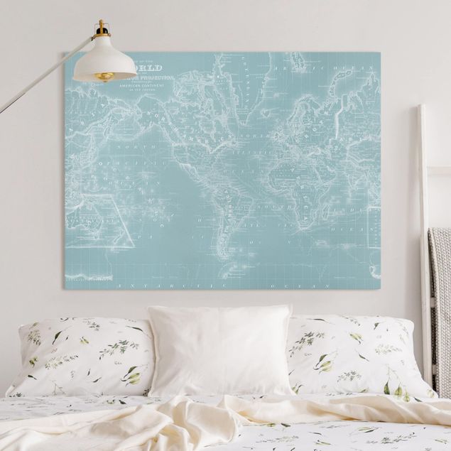 Wanddeko Wohnzimmer Weltkarte in Eisblau