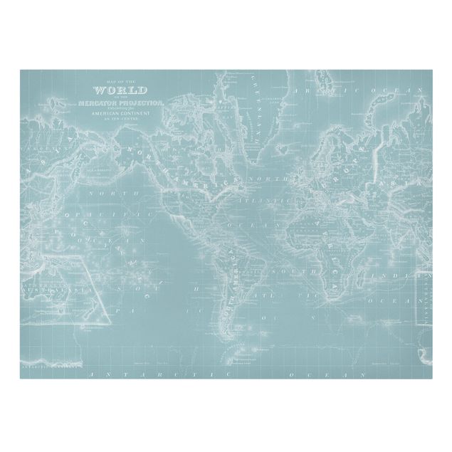 Wanddeko Esszimmer Weltkarte in Eisblau