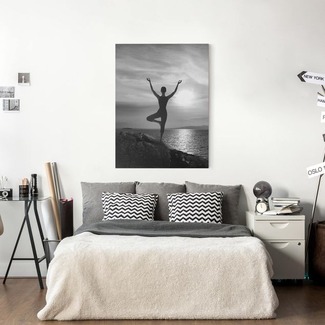 Wanddeko Wohnzimmer Yoga schwarz weiss