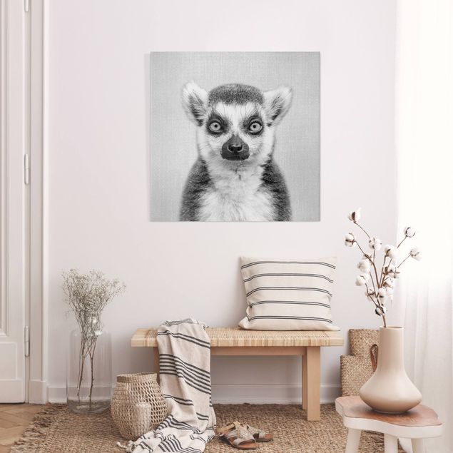 Leinwandbild Affe Lemur Ludwig Schwarz Weiß