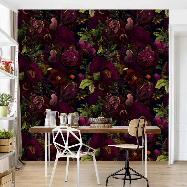 Wanddeko Wohnzimmer Lila Blüten Dunkel