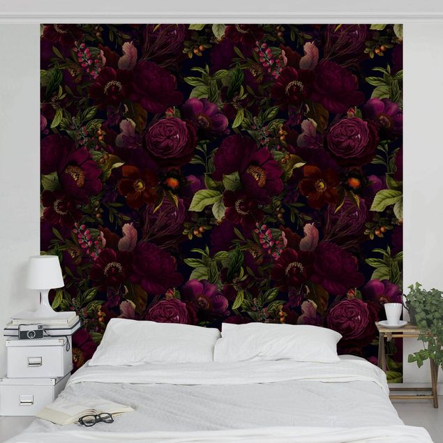 Wanddeko Schlafzimmer Lila Blüten Dunkel