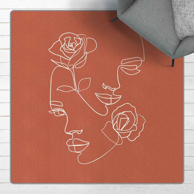 Wanddeko Büro Line Art Gesichter Frauen Rosen Kupfer