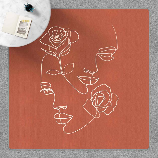 Kunststile Line Art Gesichter Frauen Rosen Kupfer