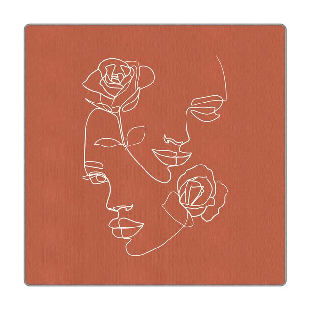 Wanddeko Praxis Line Art Gesichter Frauen Rosen Kupfer