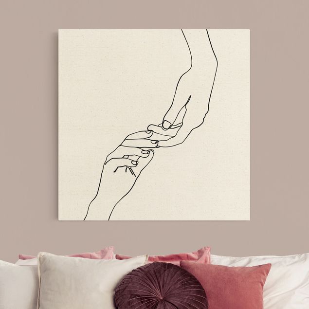 Wanddeko Schlafzimmer Line Art Hände Berührung Schwarz Weiß
