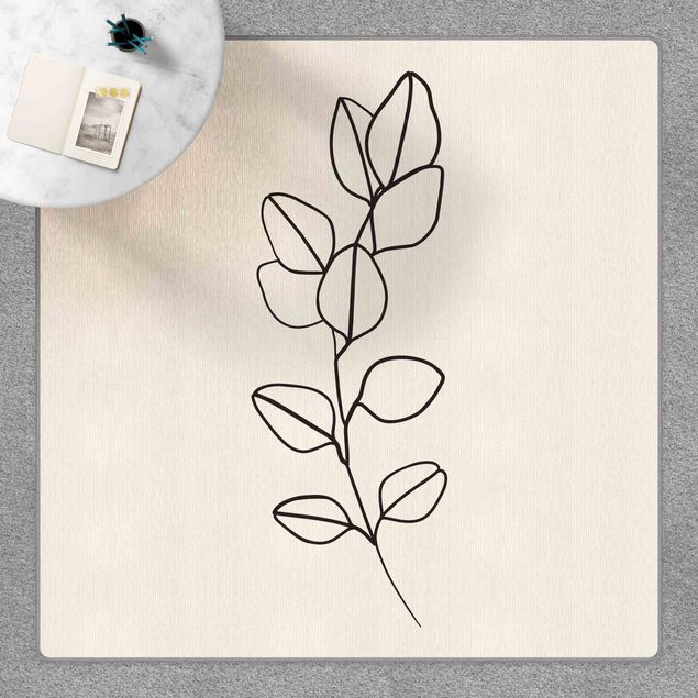 Wanddeko Blume Line Art Zweig Blätter Schwarz Weiß