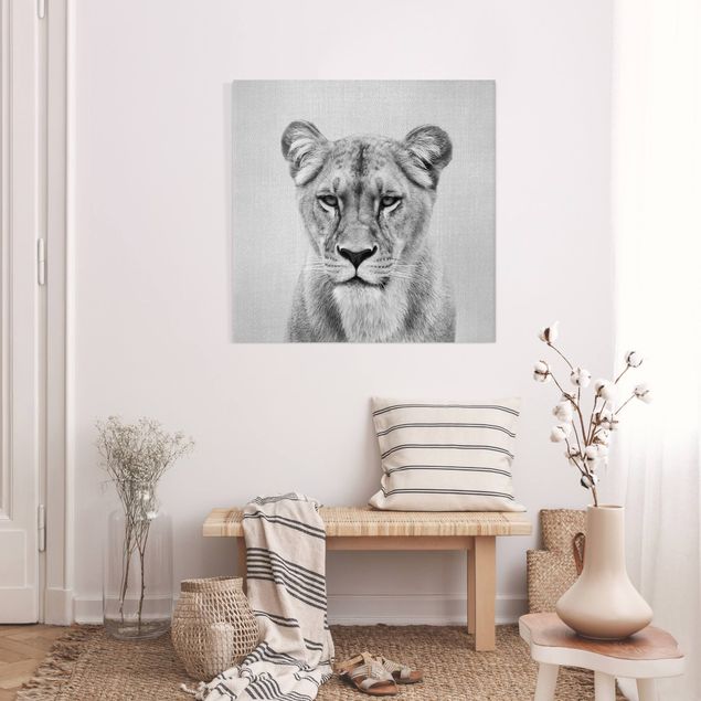 Wanddeko Wohnzimmer Löwin Lisa Schwarz Weiß